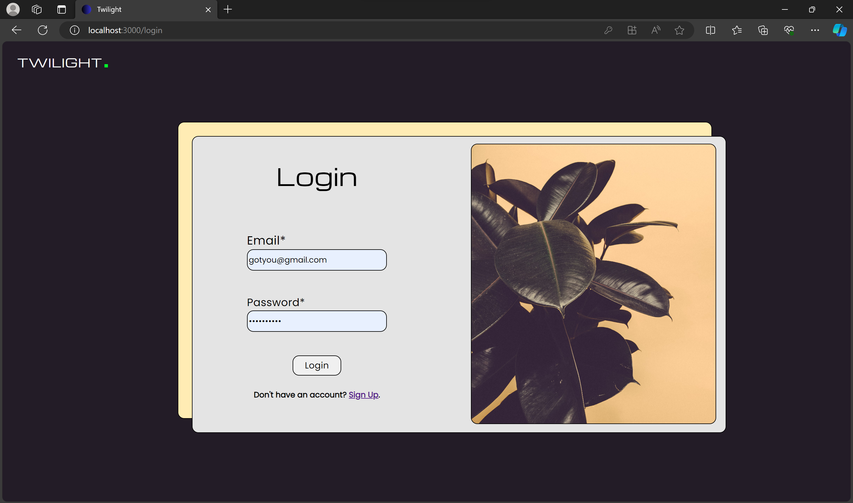 Login page